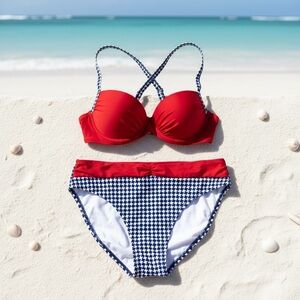 Red Navy White Underwire Bikini Set Size M Patriotic Swim